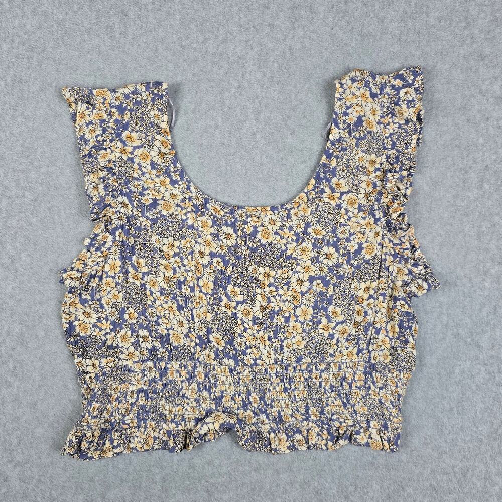 NWT Patrons of Peace Womens Large Smocked Floral Cropped V Neck Top - Picture 7 of 15